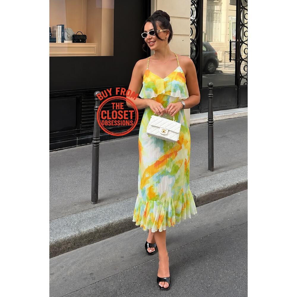 Zara NWT Yellow Floral Ruffle Midi Dress M - Picture 13 of 16